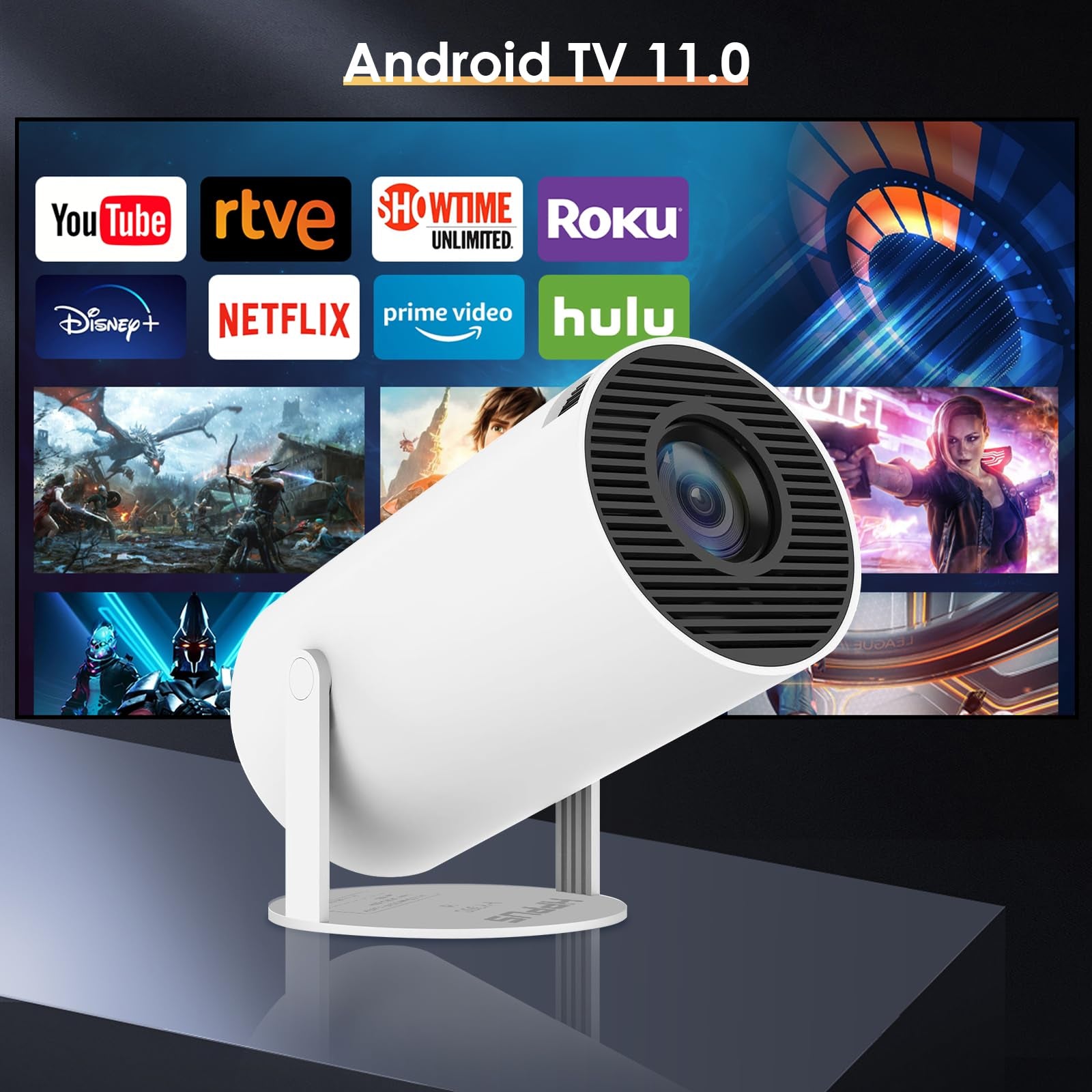 2024 HD Android DLP Smart Projector Android 11 4k Projector Wifi 6 (Auto Screen Adjust )